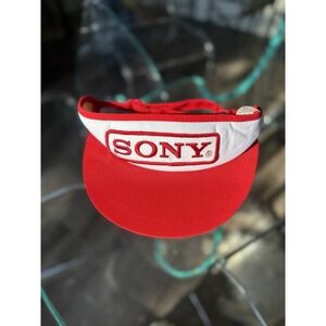 Vintage 80's Sony Promo Visor White Red Retro Adjustable Throw‎ Back